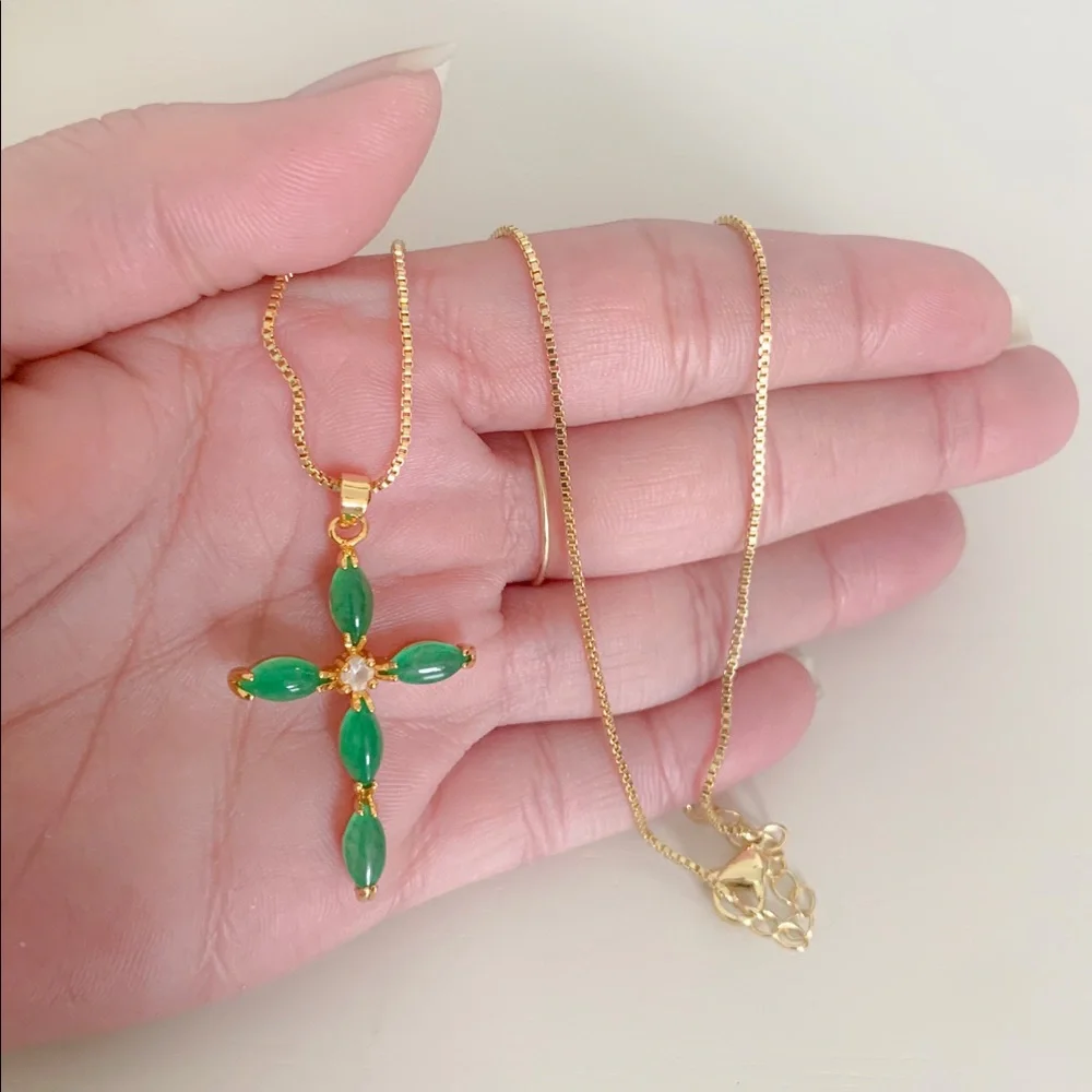 Jade Cross Necklace | 14k Gold Filled - Picture 7 of 7
